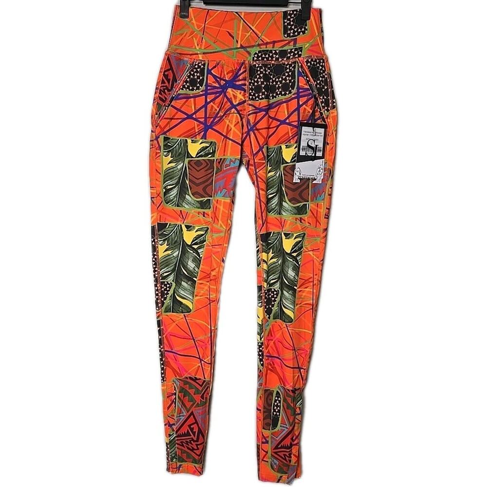 Sassy Jones Francesca High-waisted Leggings Orange Tribal Geometric‎ Small S